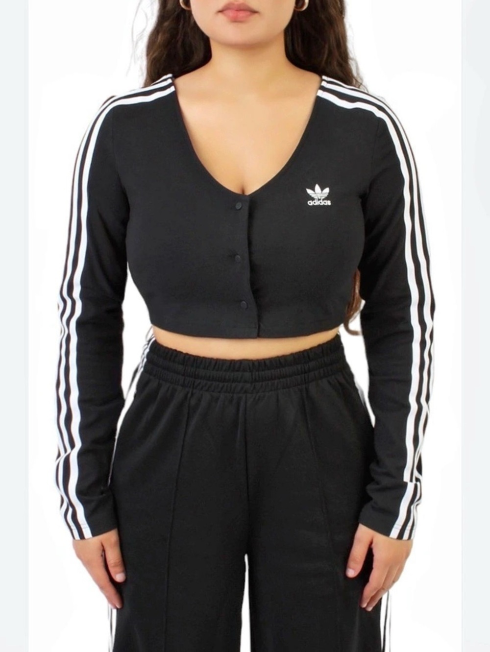 adidas Women's Black & White Striped Cropped Top Size XL